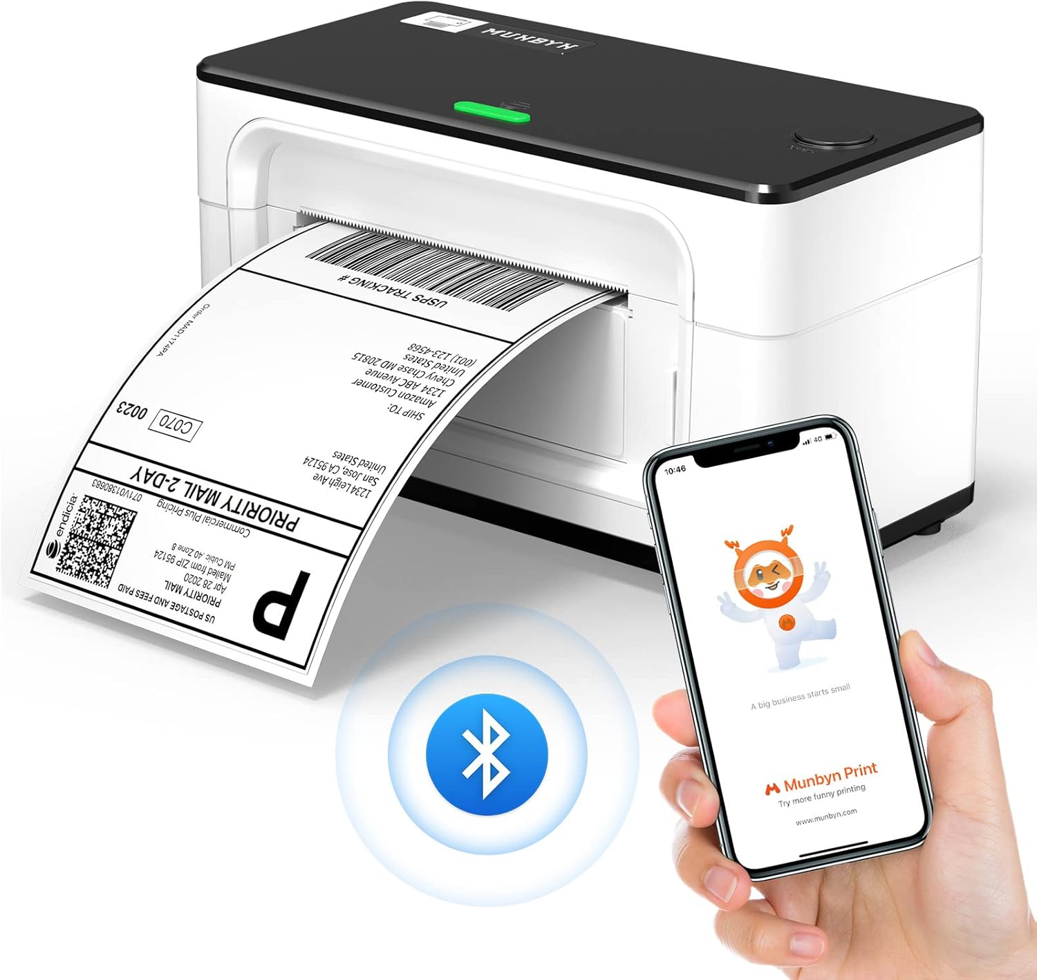 MUNBYN Label Printer Bluetooth, Thermal Printer, Label Printer 4x6 DHL UPS GLS Shipping Labels Printer, Thermal Printer, Labeling Device for Ebay, Amazon, Etsy, Shopify, 941B, White