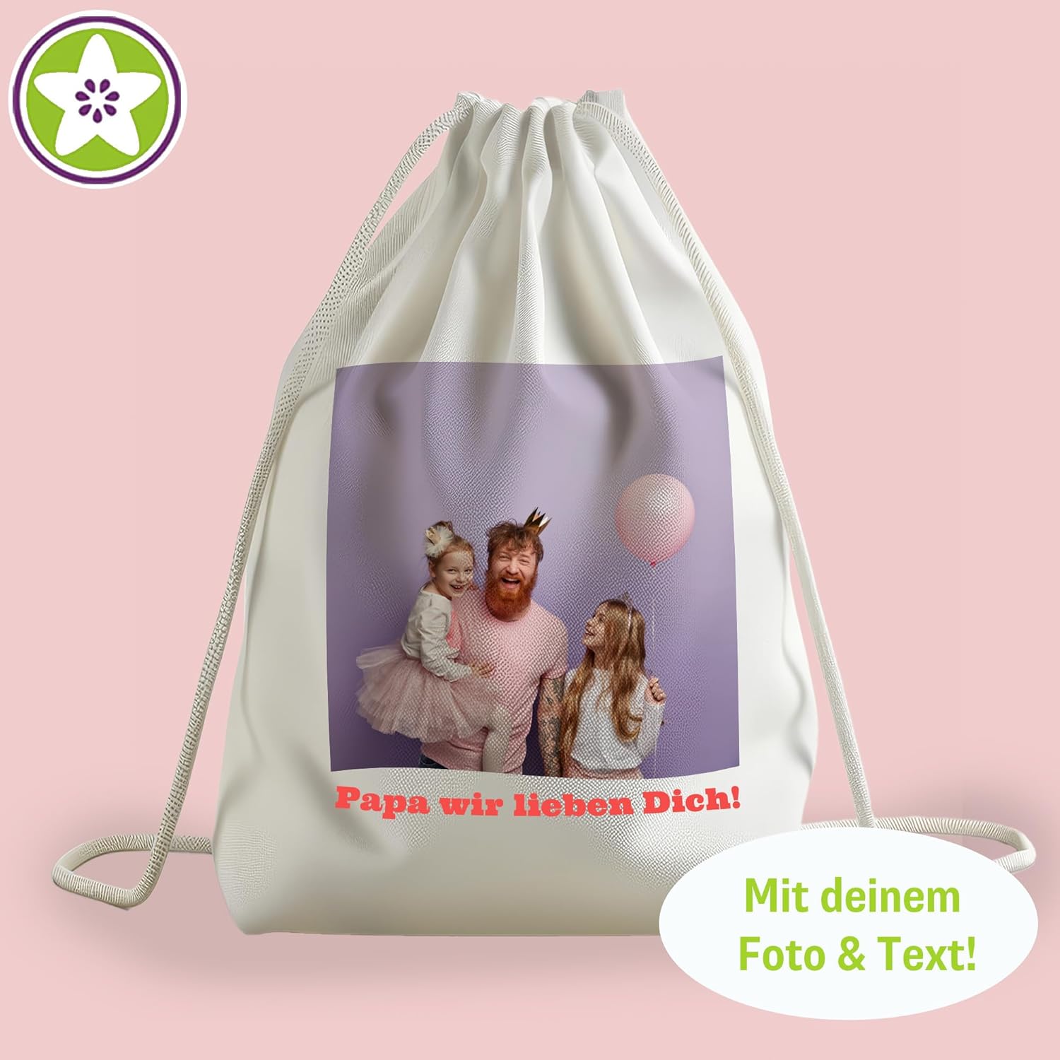 Kiwistar Personalised and Printed Backpack with Photo - Gym Bag Fun Sports Bag Gym Bag Cotton with Pull Strap – Bild 5