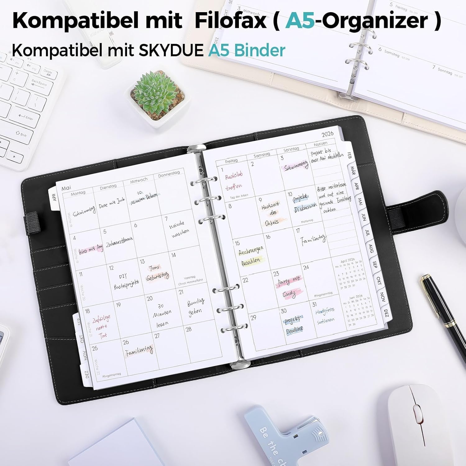 SKYDUE Calendar Ring Binder A5 Refillable, Ring Binder A5 Refillable from December 2025 to December 2026, Diary 2026, Perfect for Students and Professionals (Black) – Bild 7