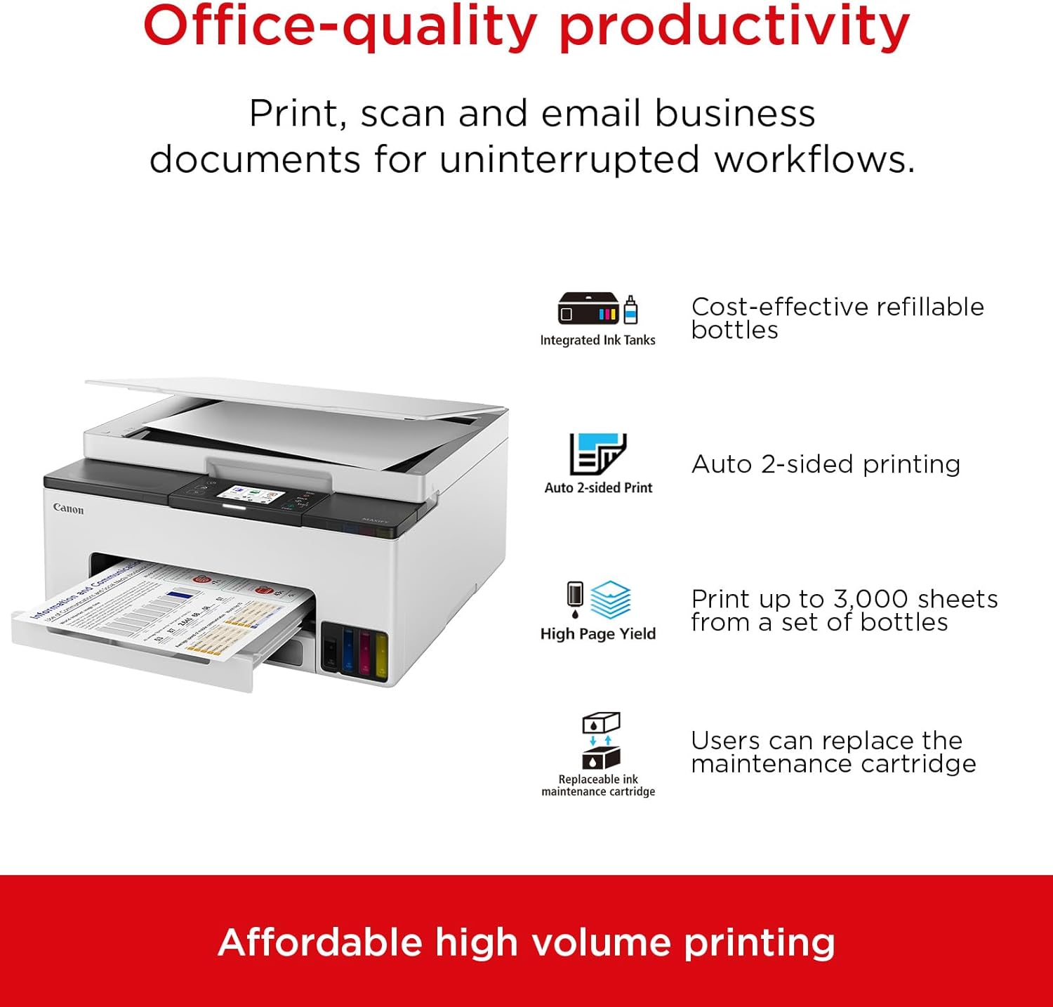 Canon MAXIFY GX1050 Printer for Home & Office - Colour Printer & Scanner All-in-One Wireless | MegaTank Inkjet Printer, Copier & Scanner | WiFi, Ethernet & USB Connection A4 Printer – Bild 2