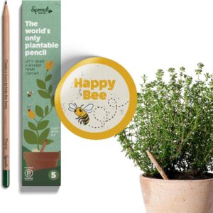 Sprout World Happy Bee Edition, Plantable Graphite Pencils with Seeds in Certified Wood, Sustainable Gift for Bees and Nature, Pack of 5