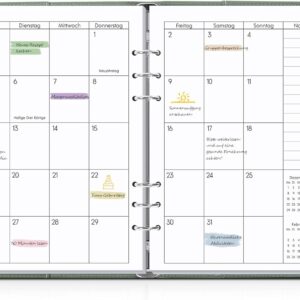 SKYDUE Calendar Ring Binder A5, Ring Binder A5 Refillable from September 2025 to December 2026, Diary 2026, Perfect for Students and Professionals (Olive Green)