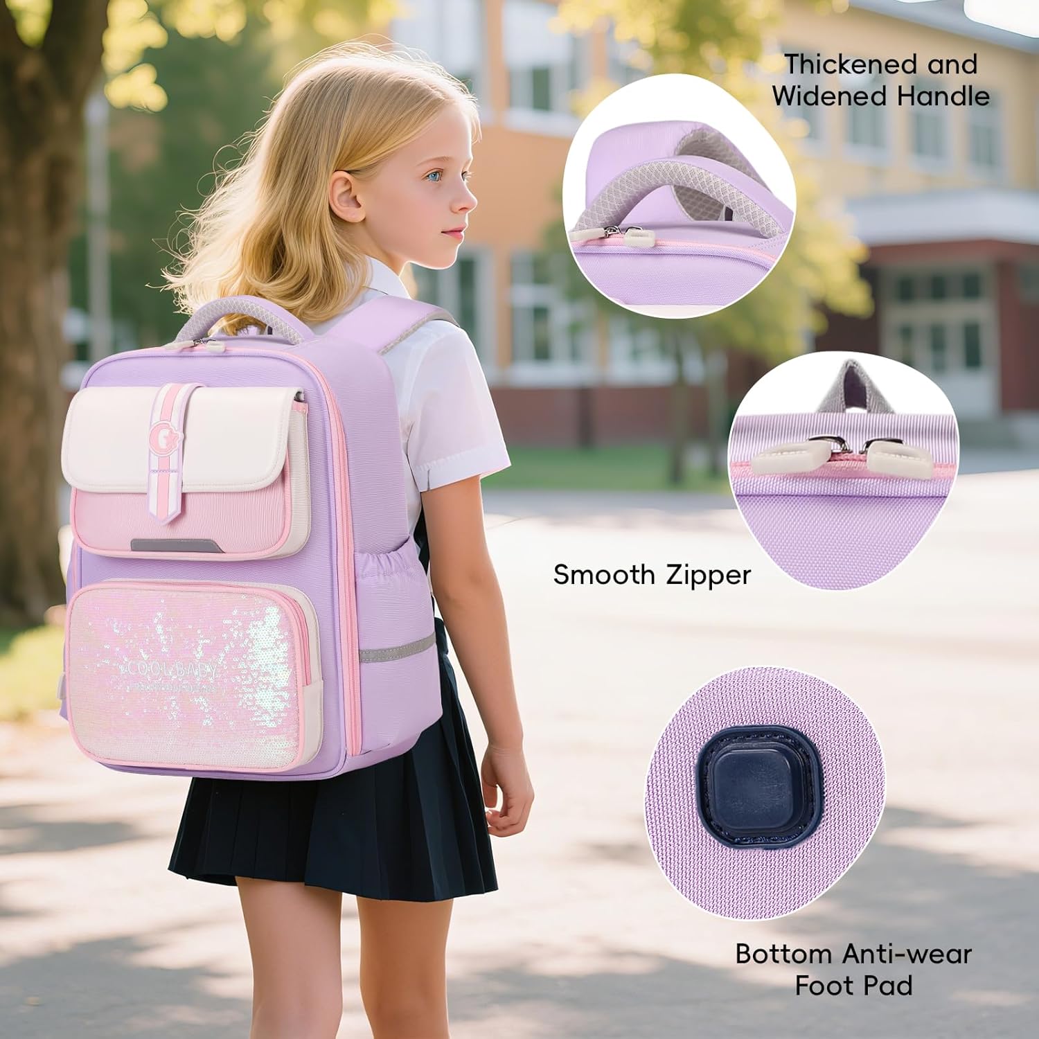 School Backpack Girls Boys Ergonomic 1-4th Class with Chest Strap, 2025 Backpack School Children 6-10 Years School Bag with Removable Belt and Reflective -6171, purple, M, Rucksack Backpacks – Bild 2