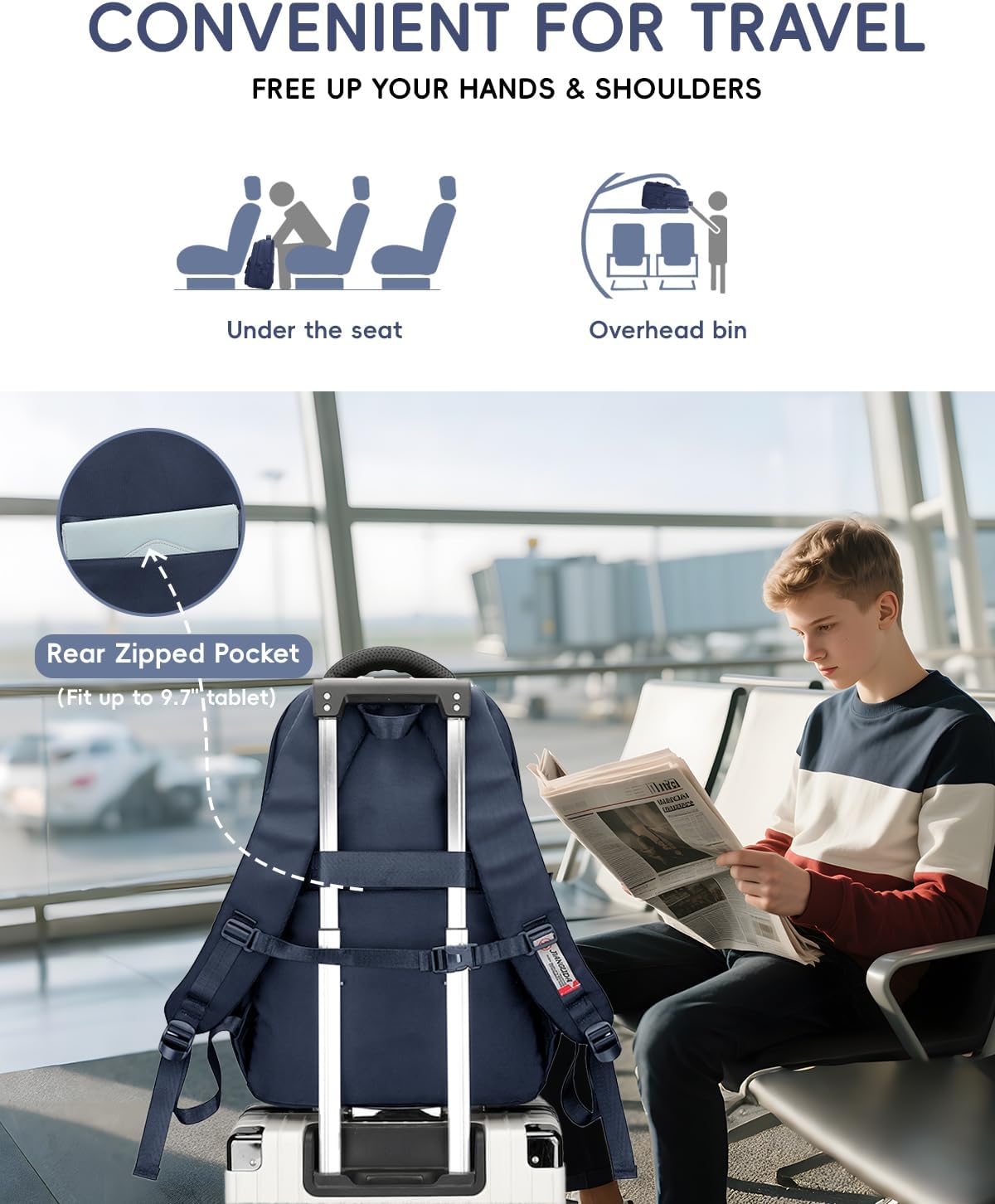 Tanou School Backpack Boys Backpack Teenagers 32L Large School Bag for Boys 12-18 Years, Nylon School Bags Boys Durable Backpacks with Laptop Compartment, Navy Blue – Bild 6