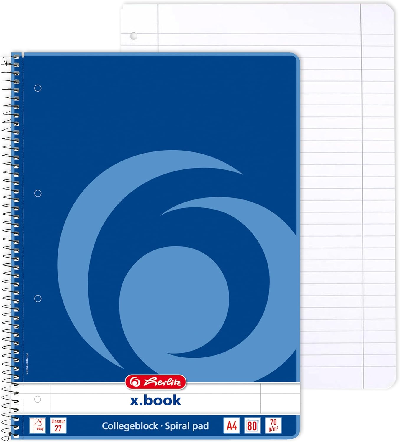 Herlitz 306423 Spiral-Bound A4 Notepad, 80 Sheets, Left and Right Margins, Pack of 5 – Bild 3