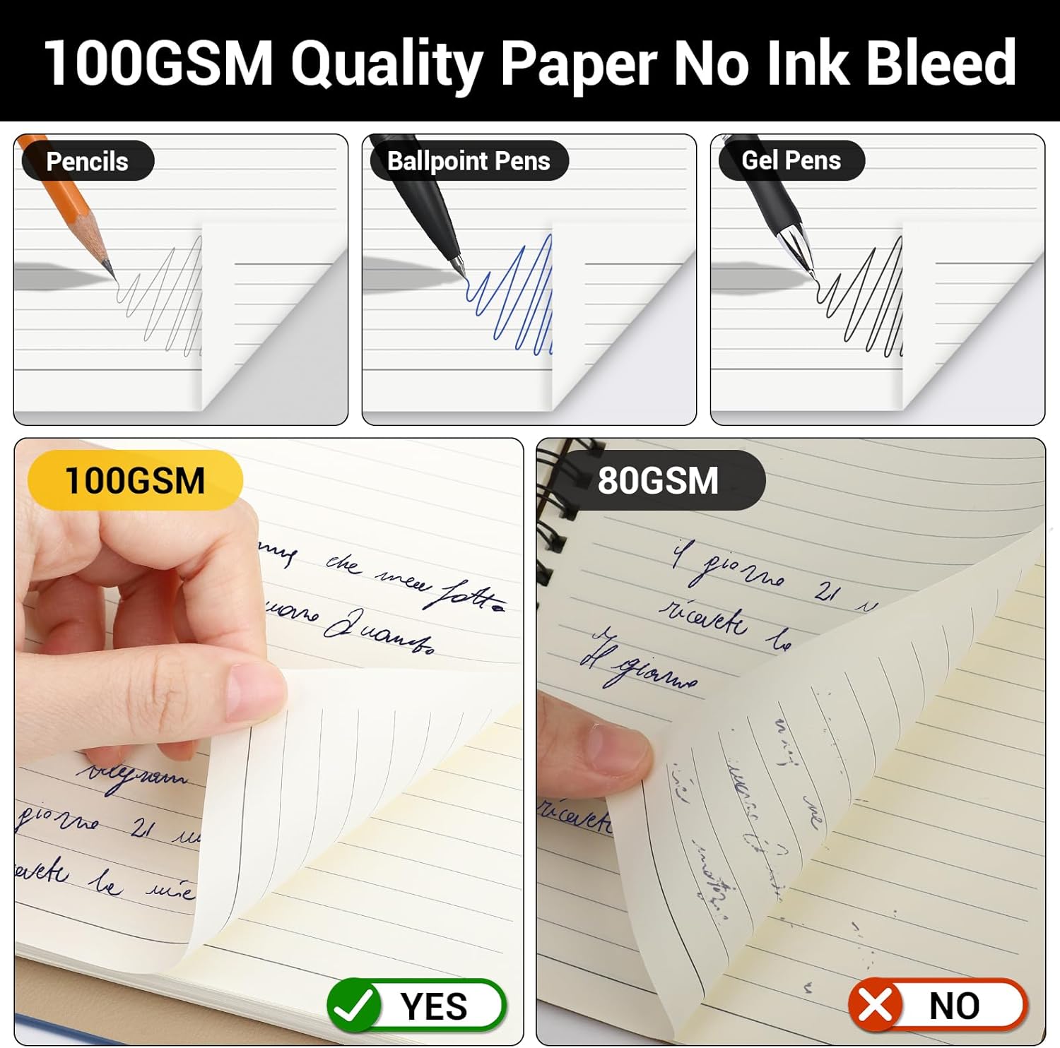 Ring Binder Notizbuch A4 Liniert - Spiralblock Nachfüllbar 21.5x28cm - 100g/m² Liniert Tagebuch Notebook A4 - PU Leder Notizblock A4-150 Blatt Dunkelblau Notizheft Reisetagebuch – Bild 4