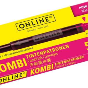 ONLINE Combo Ink Cartridges Universal Compatible with All Standard Fountain Pens including Lamy Fountain Pens Replacement Cartridges Box of 5 Large Capacity Cartridges Pink