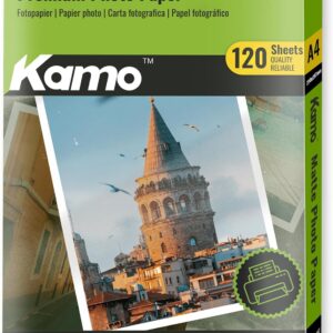 Kamo A4 Matt White Photo Paper, 200g/m², 120 Sheets, Double Sided – Ideal for Photos, Posters & DIY, Compatible with Inkjet Printers