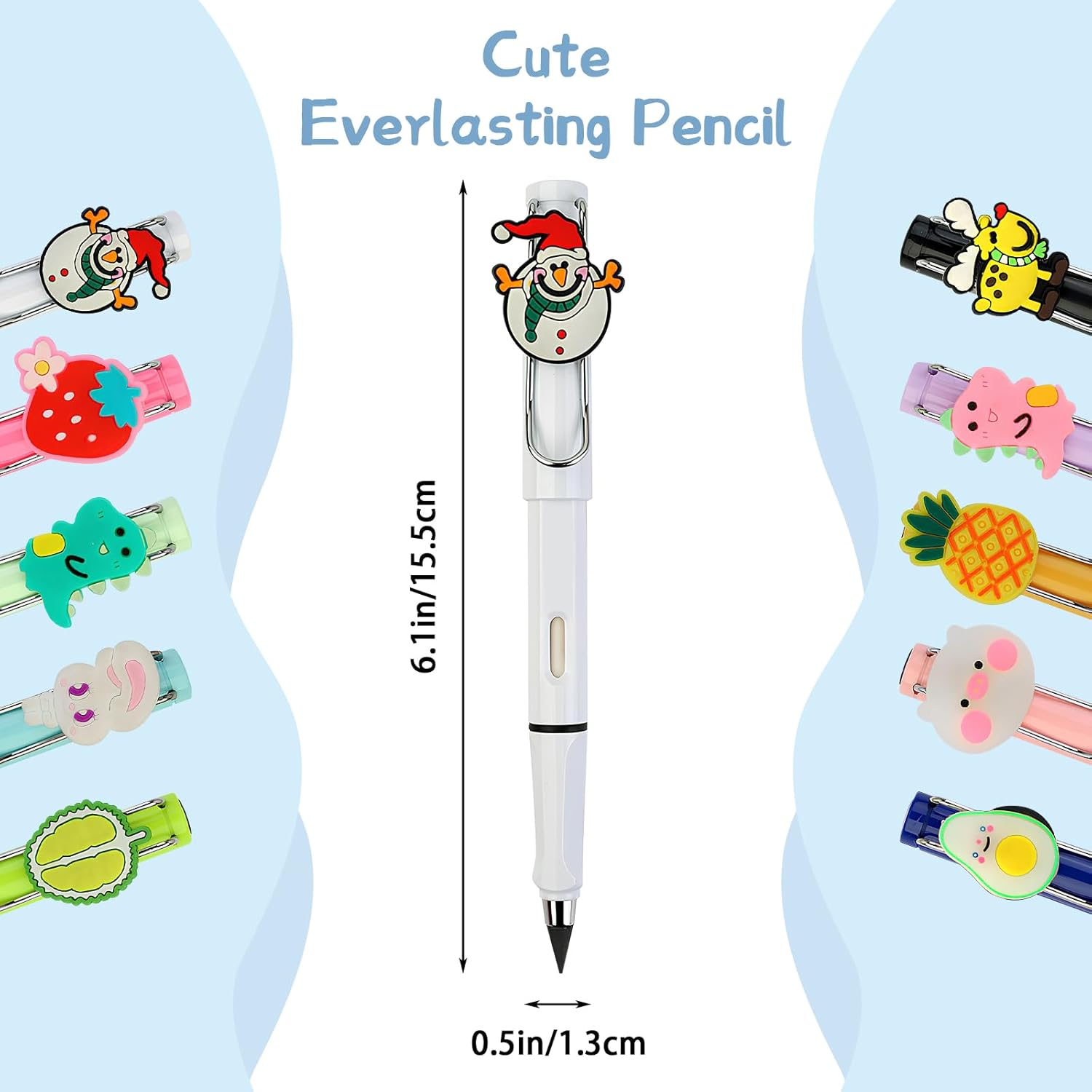 Kawaii Inkless Pencil with 10 Replacement Pen Refills, Permanent Pencil, Everlasting Without Sharpening, Eternal Writing Pen for Children, School, Writing, Sketch, Drawing, Pack of 10 – Bild 2