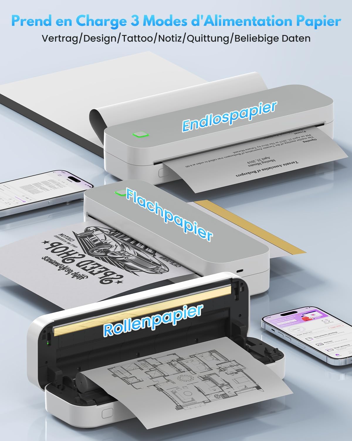 Bluetooth Thermal Printer A4, Portable Mobile Printer A4 for On the Go Inkless Printer Compatible with Android & iOS and Laptop for Home, Office, Tattoo Stencil Printer – Bild 5