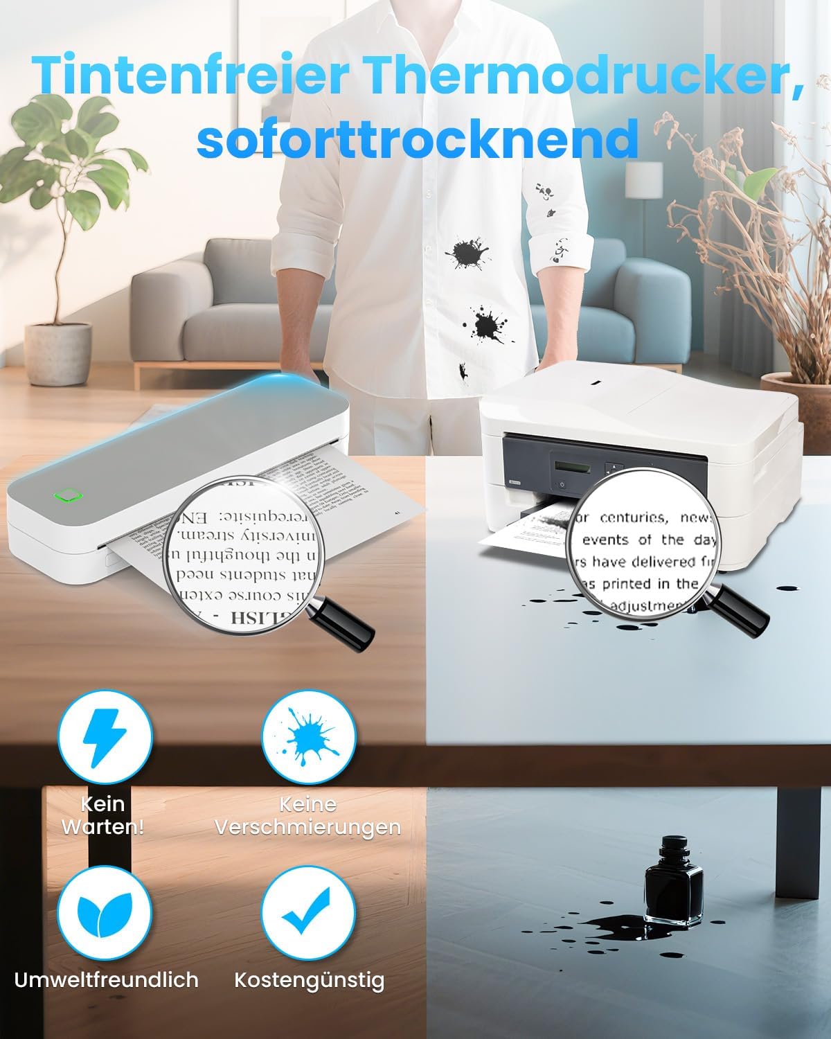 Bluetooth Thermal Printer A4, Portable Mobile Printer A4 for On the Go Inkless Printer Compatible with Android & iOS and Laptop for Home, Office, Tattoo Stencil Printer – Bild 4
