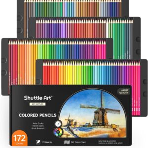 Shuttle Art 172 Colouring Pencils Set, Perfect Colouring Pencils for Adults, Children and Artists for Colouring, Painting and Sketching, Soft Wax Based Colouring Pencils, Wooden Pencils, Colouring