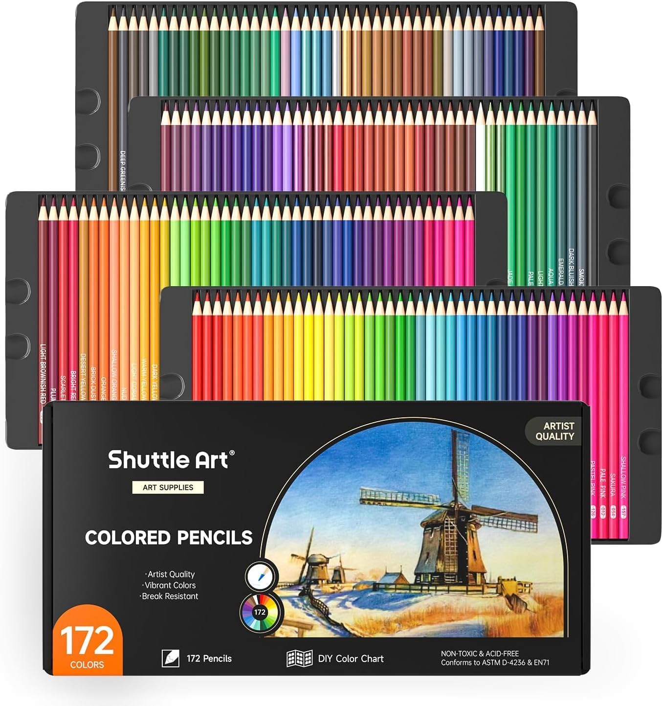 Shuttle Art 172 Colouring Pencils Set, Perfect Colouring Pencils for Adults, Children and Artists for Colouring, Painting and Sketching, Soft Wax Based Colouring Pencils, Wooden Pencils, Colouring