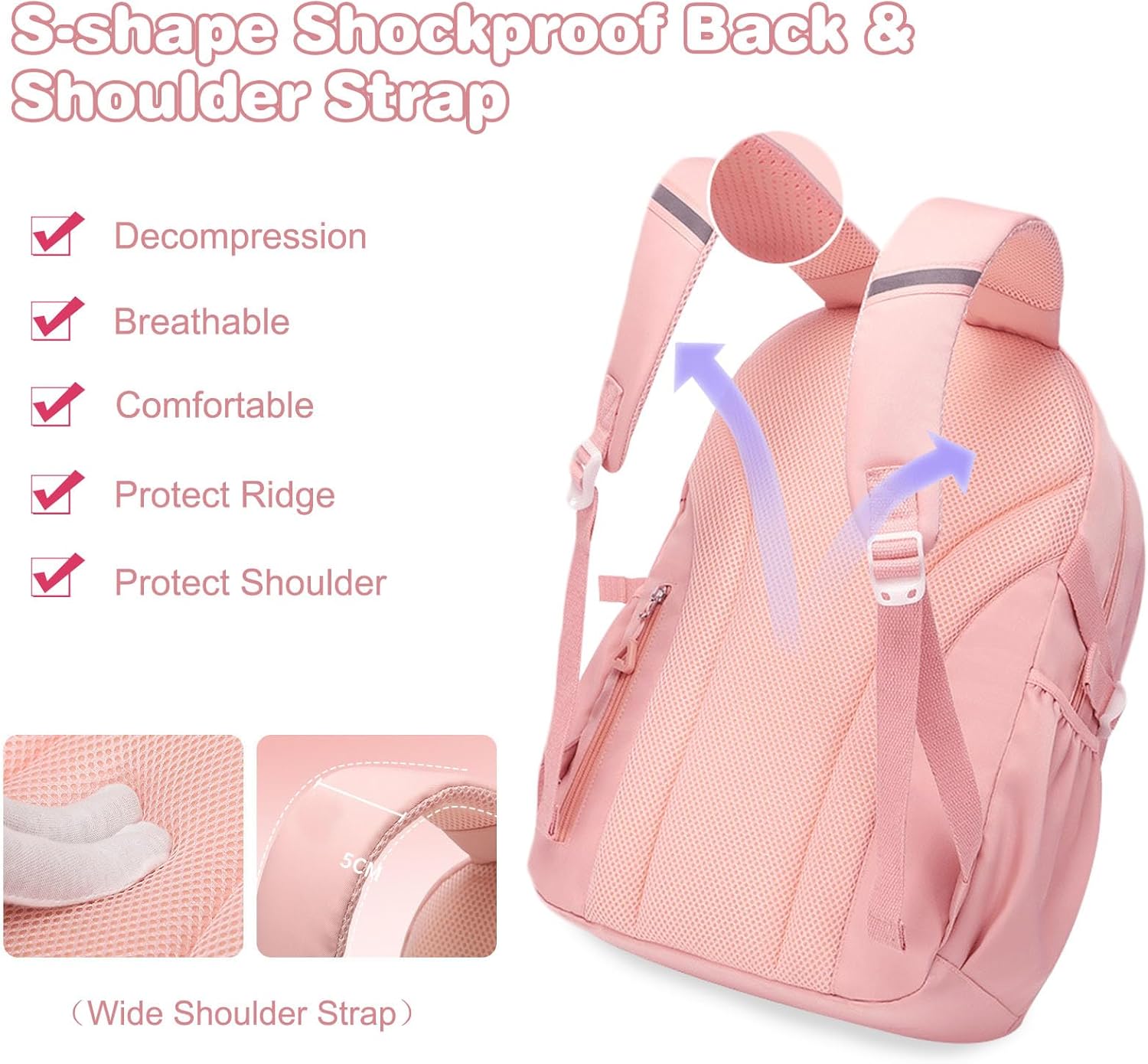 FANDARE Children's Backpack School Backpack for Girls School Bag with Cute Badge Boy Teenager School Bag Backpack Book Bags School Daypack Lightweight Backpack School Daypacks Beige – Bild 6
