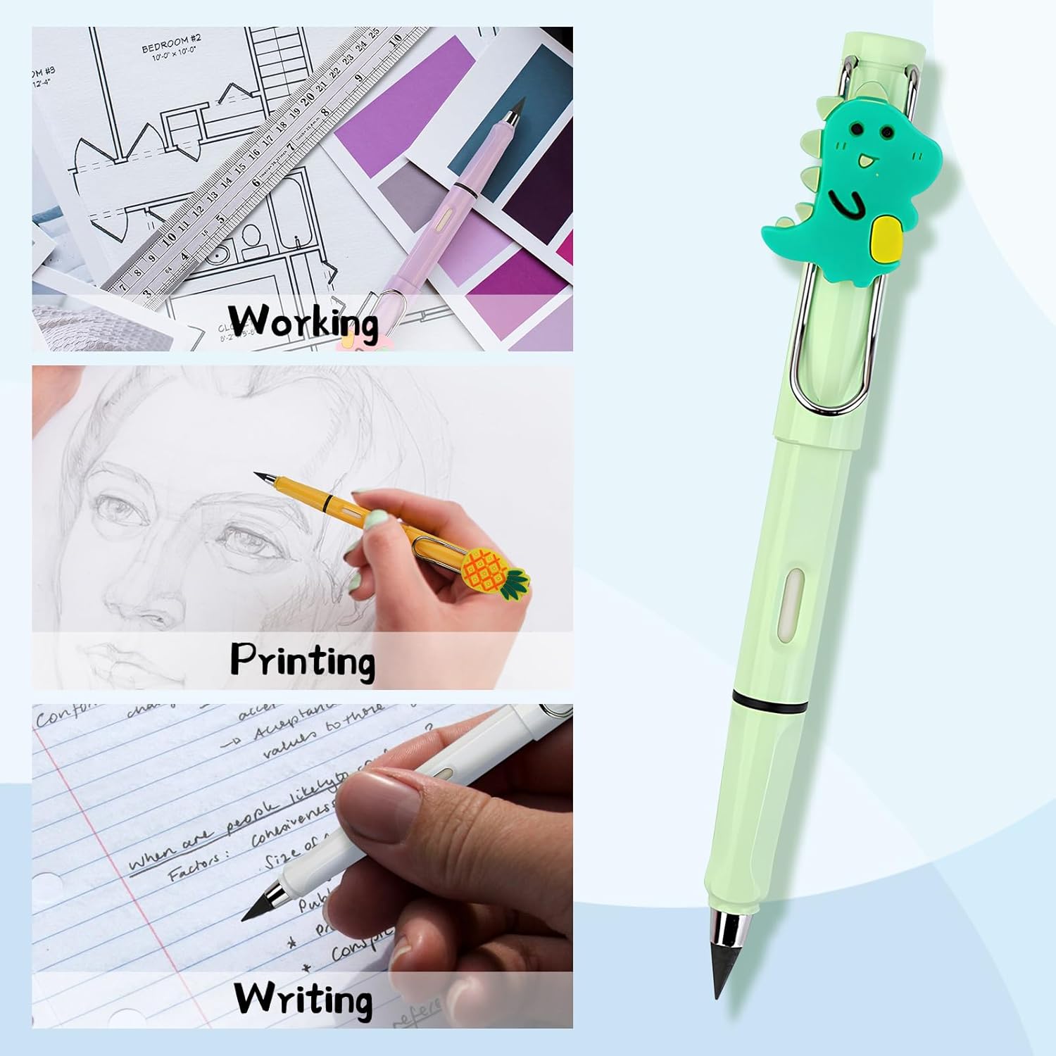Kawaii Inkless Pencil with 10 Replacement Pen Refills, Permanent Pencil, Everlasting Without Sharpening, Eternal Writing Pen for Children, School, Writing, Sketch, Drawing, Pack of 10 – Bild 4