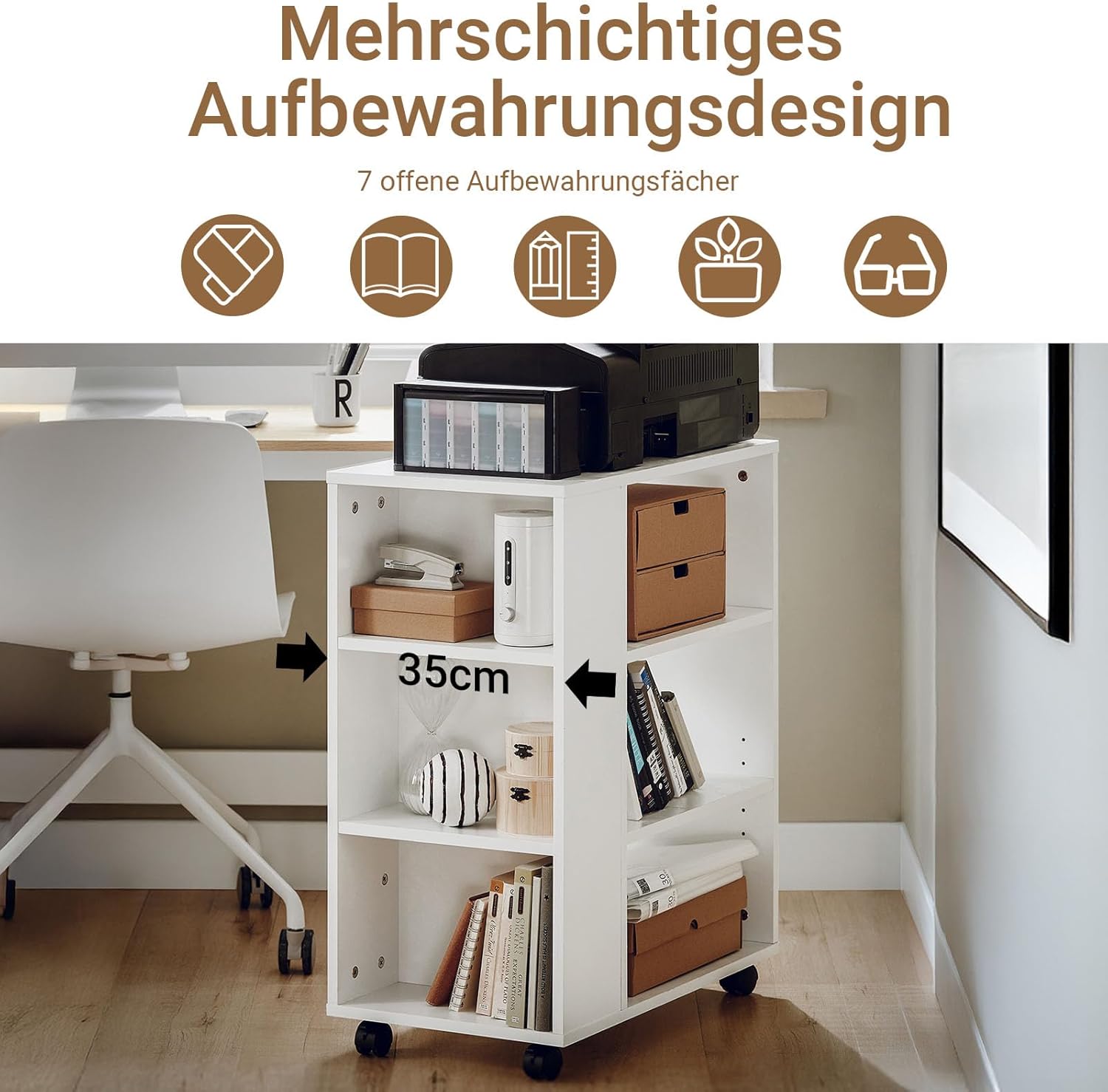 SoBuy® FBT68-W Printer Table with 7 Shelves Rolling Container Office Trolley Trolley White WHT Approx. 60 x 75 x 35 cm. – Bild 4