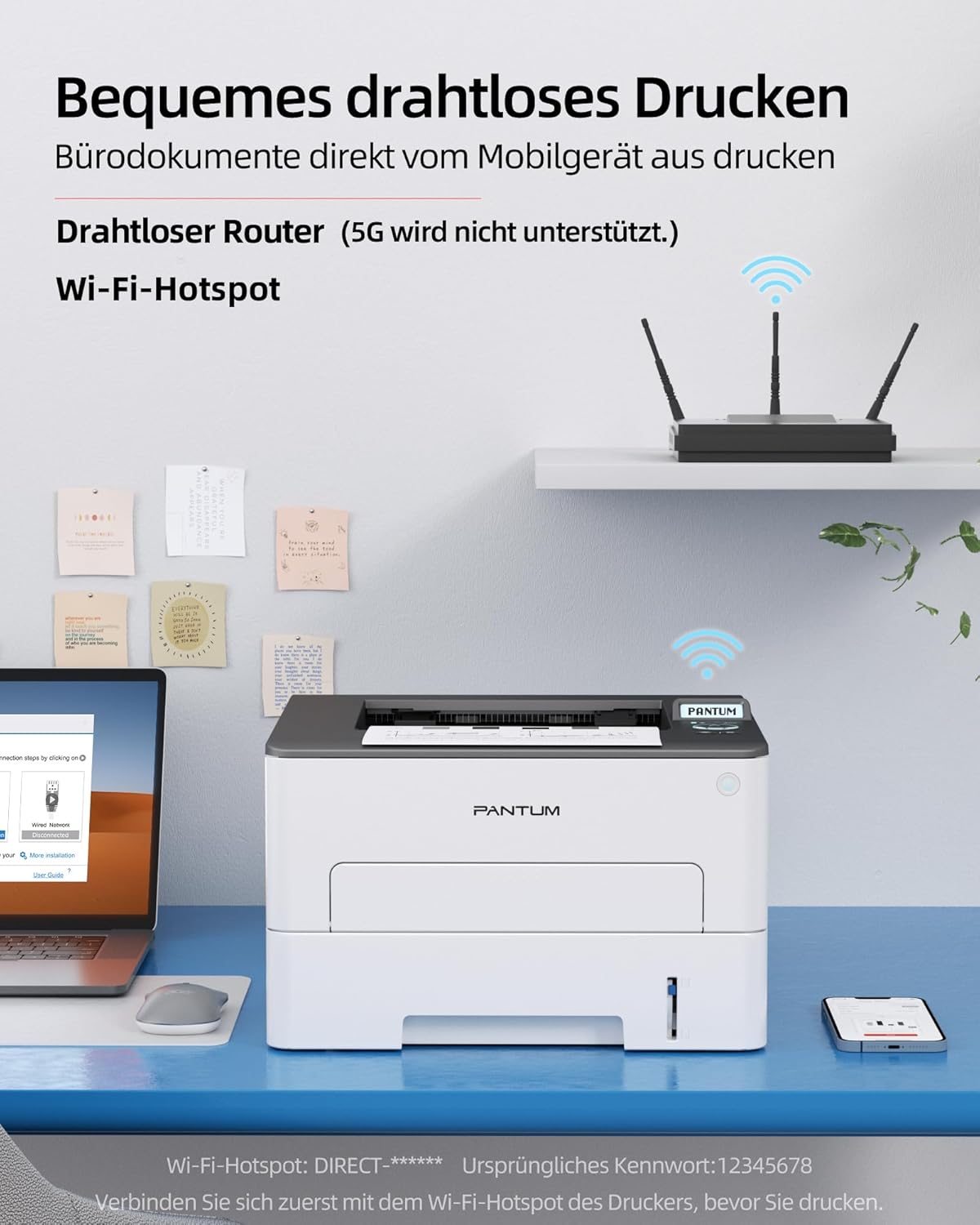 PANTUM P3018DW Laser Printer Black White Printer, WLAN/USB/Ethernet, Automatic Duplex Printing, 30 ppm, Includes 1000 Page Starter Toner Cartridge – Bild 4