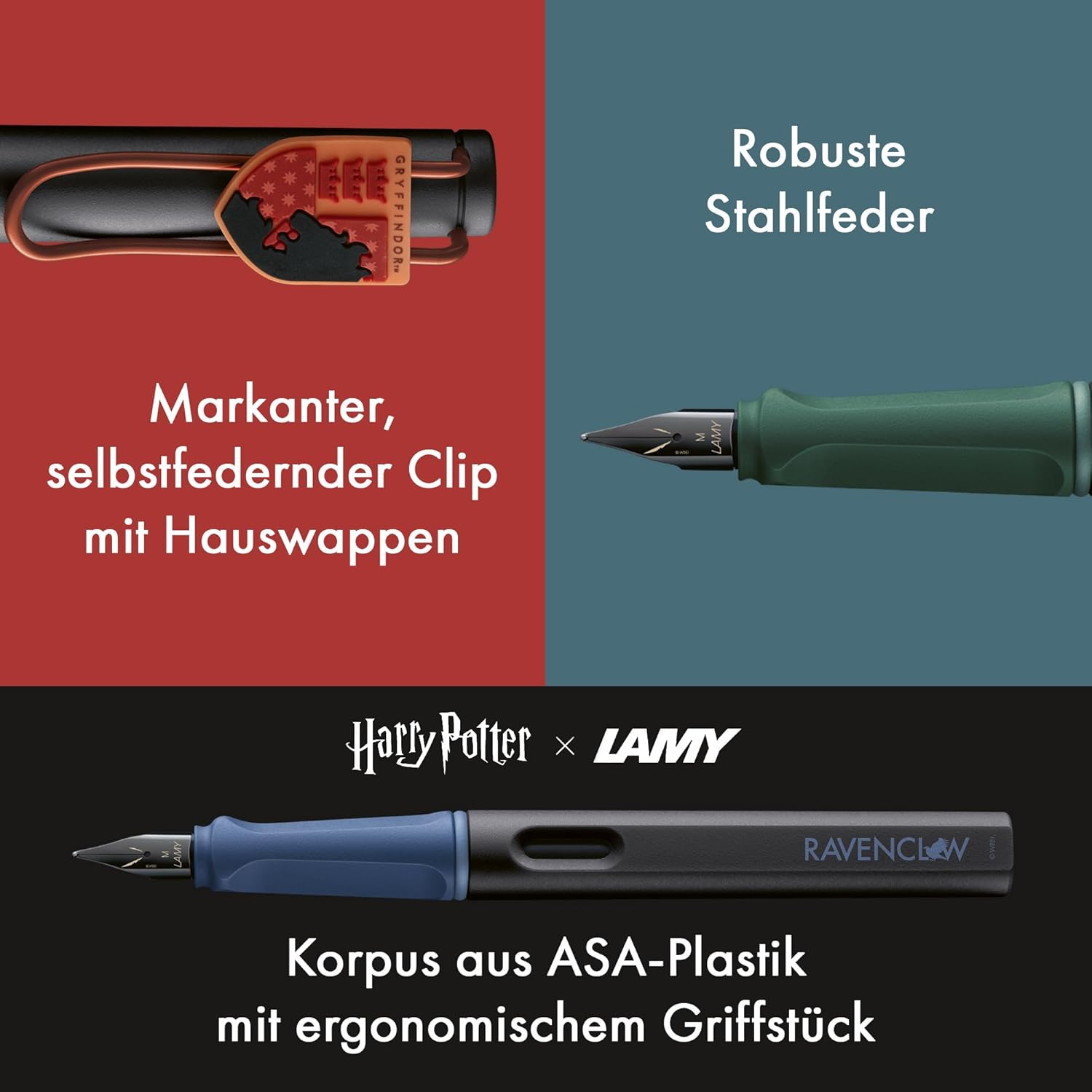 Lamy Safari Harry Potter Set of 4 - Special Edition Fountain Pen with Coat of Arms of Houses - Steel Nib in Line Width M - with Ergonomic Grip - Includes T10 Blue Ink Cartridge - Right-Handed – Bild 4