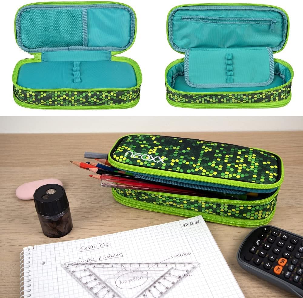 Familando Neoxx School Backpack 4-Piece Set with Pencil Case, Water Bottle and Rain Cover Backpack for School Ergonomic School Bag School Bag 5th to 12th Class, Pixels/Black Green, School backpack set – Bild 5