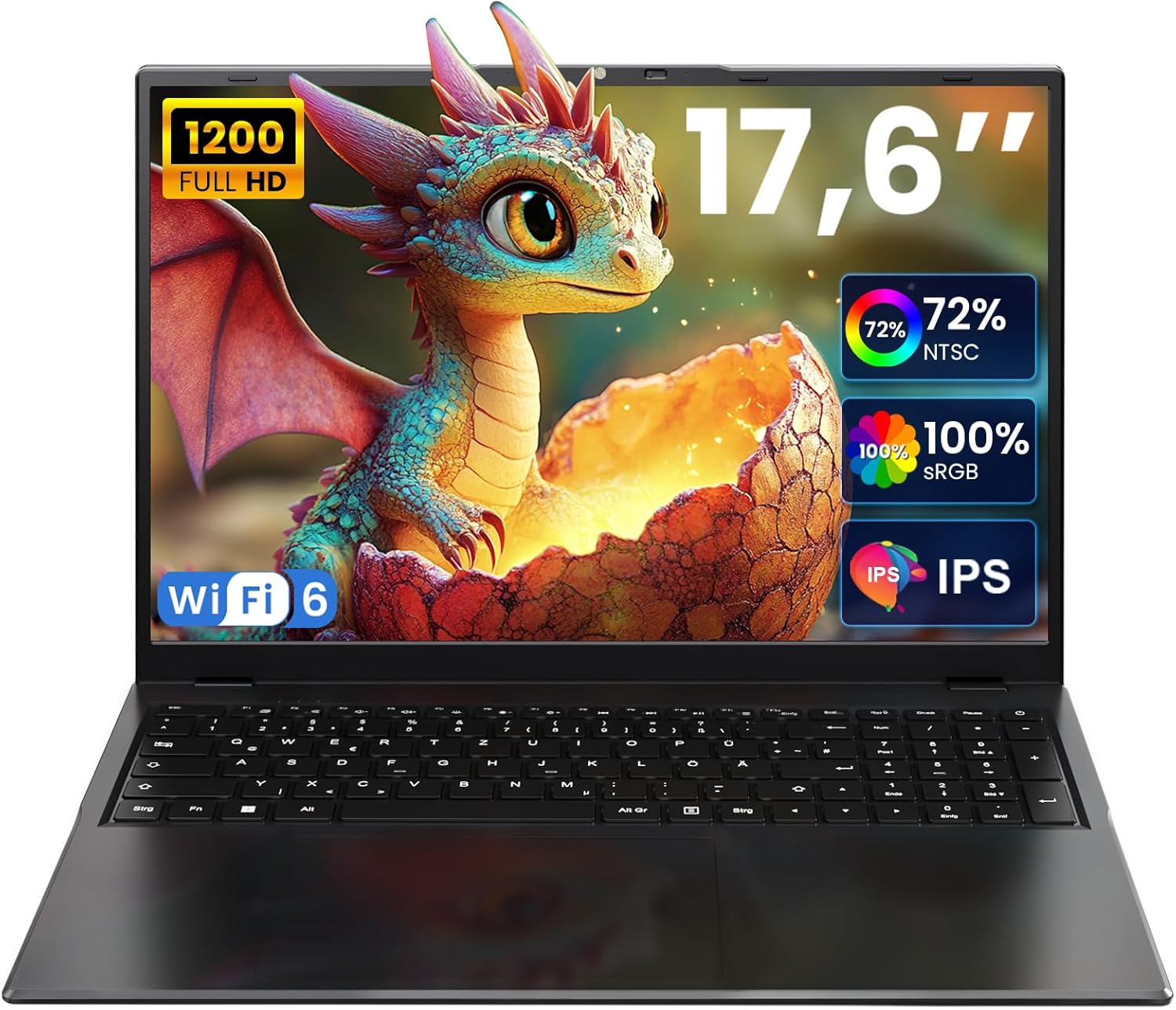 jumper Laptop 17.6 Inch 100% sRGB FHD Display, 16GB RAM 512GB SSD + 128GB eMMC, N95 CPU, QWERTZ Luminous Keyboard, WiFi 6, 7000mAh, Notebook for Students and Business