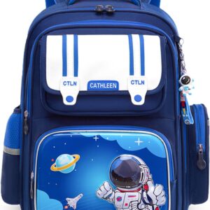 Tanou School Backpack Boys Backpack Children, 22 Litre Ergonomic School Bag for Primary School with Pendant, Waterproof Astronaut School Bag for Boys 1-4 Class