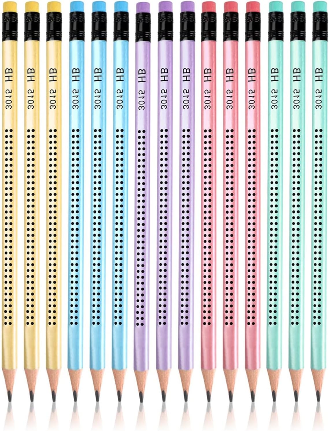 Set of 15 HB Pencils with Eraser in 5 Colours for Drawing, Sketching, Writing, School, Kids, Home