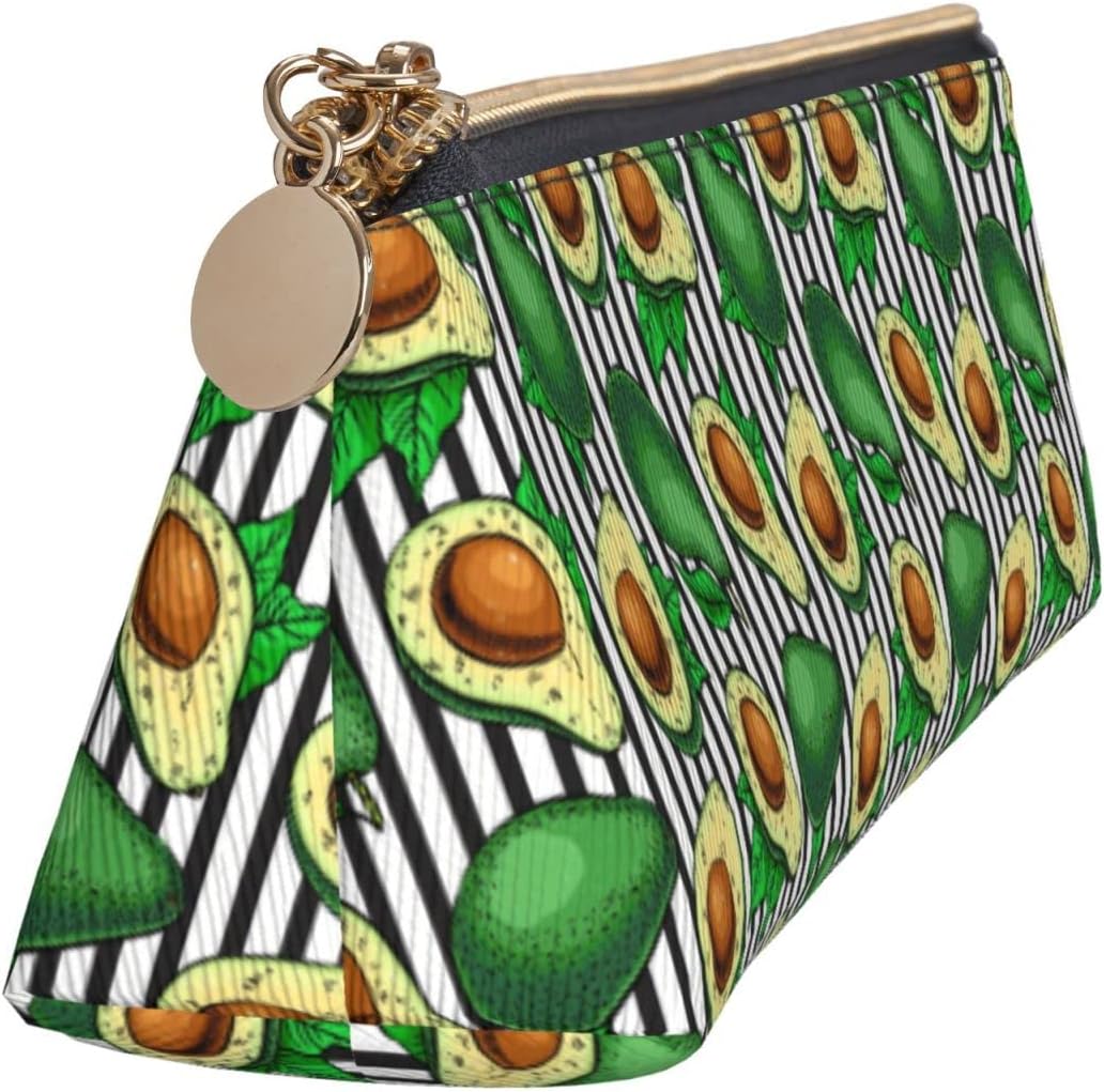 Avocado Pencil Case with Black and White Stripes Cosmetic Bag Pen Bag Triangle Leather Storage Bag Zipper Stationery Organizer for Adult Office, Avocado Black And White Stripes, Bag organiser – Bild 4