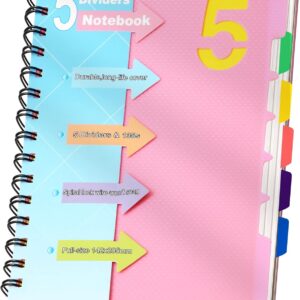 CAGIE Notebook A5 with Index Ruled Spiral Bound 220 Pages (110 Sheets) Small Spiral Notepad with Index for Work Office School College Essentials, Pink, 15 x 21 cm