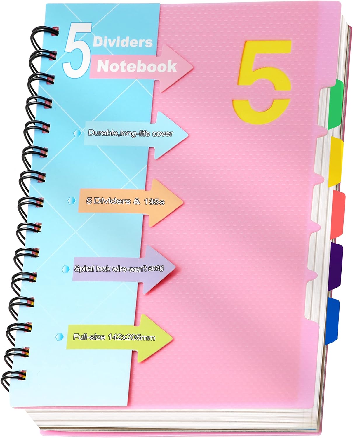 CAGIE Notebook A5 with Index Ruled Spiral Bound 220 Pages (110 Sheets) Small Spiral Notepad with Index for Work Office School College Essentials, Pink, 15 x 21 cm