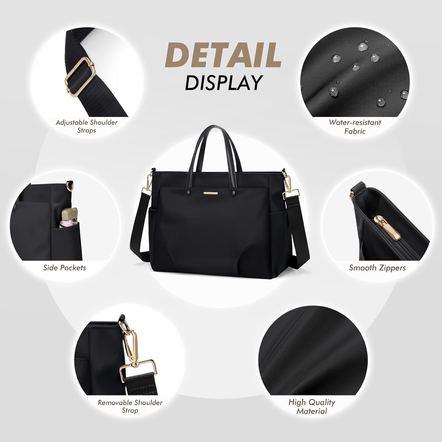 GOLF SUPAGS 14 Inch Laptop Shoulder Bag, Computer Tote Bag for Women, Stylish Handbag for Work and Travel (Black) – Bild 4