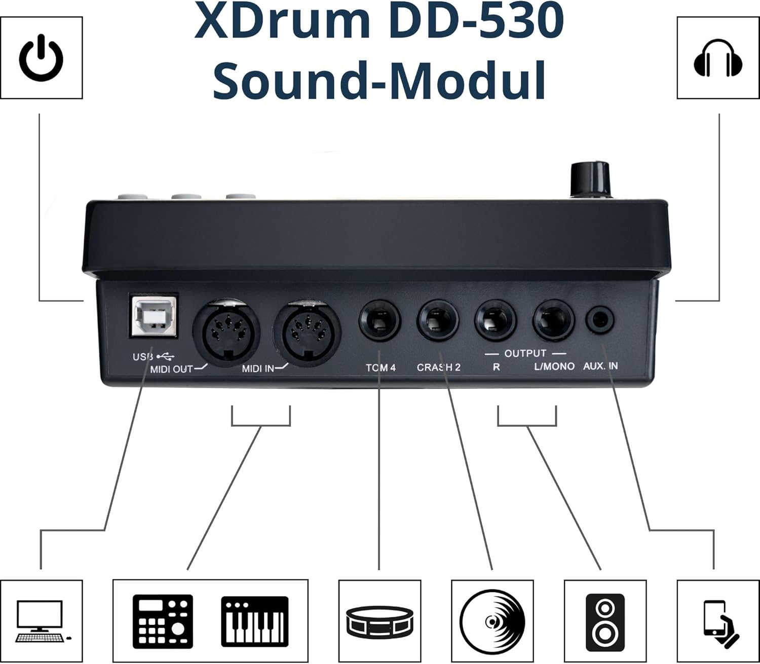 XDrum DD-530 E-Drum Set with Mesh Heads - Electronic Drum Kit with 3 Cymbal Pads, 4 Mesh Head Pads, 1 Kick Pad and Rack - 45 Drum Kits with 455 Sounds - Includes Stool, Headphones, School, Music Stand – Bild 8