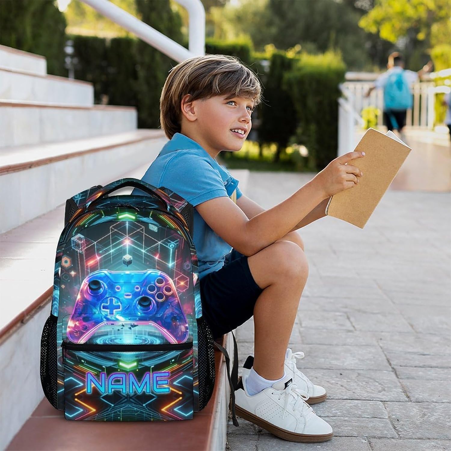Personalised Gamer School Backpack with Name - Gaming Backpack for Children with Controller Design, Individual School Bag for School, Travel and Leisure – Bild 7
