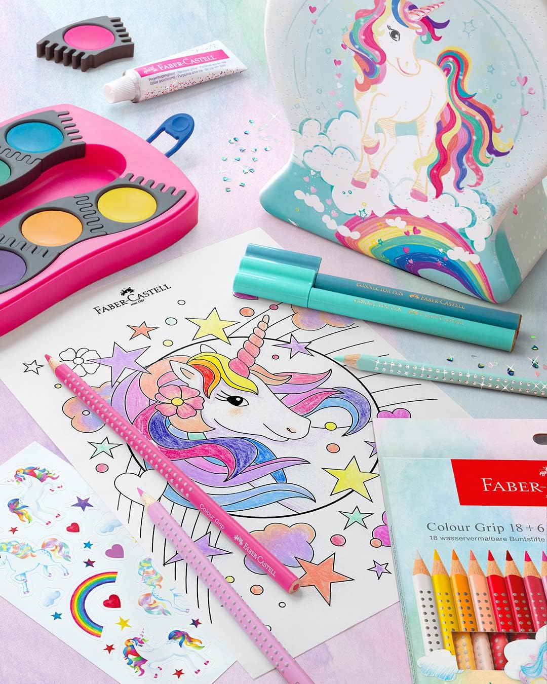 Faber-Castell 201543 Unicorn Colouring Pencils Set, 24 Pieces, Shatterproof, incl. 6 Sparkle Pastel Pencils and Unicorn Stickers – Bild 4