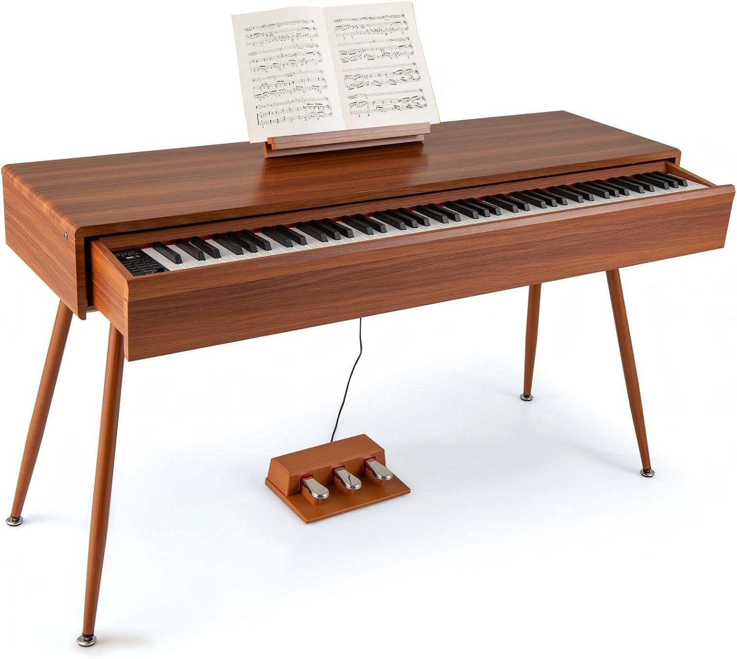 KOMFOTTEU 88 Keys Digital Piano, Electronic Pianos with 800 Sounds & 600 Rhythms, Heavy Keys, Electric Piano with Music Stand & 3 Pedals, Double Key Mode, Brown
