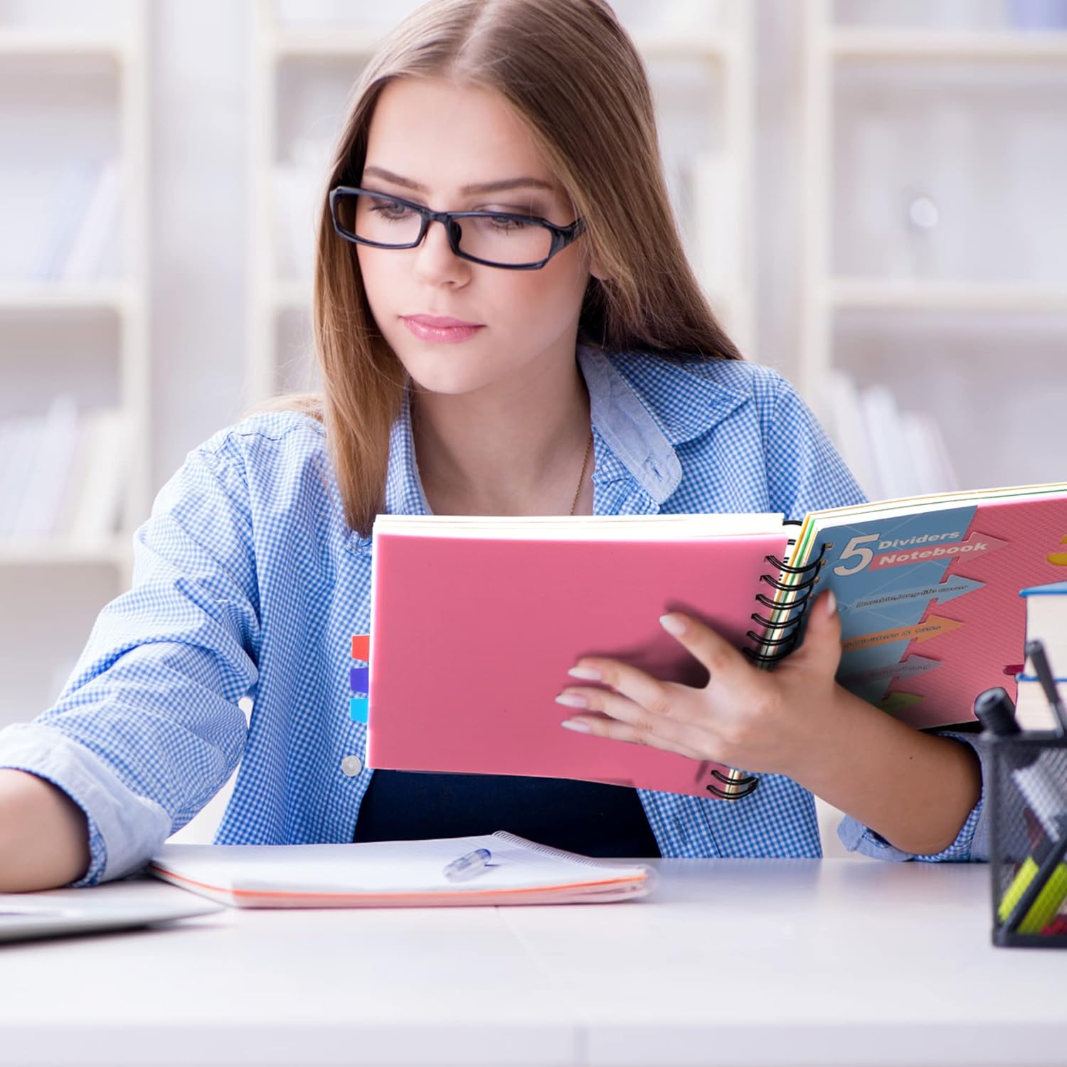 CAGIE Notebook A5 with Index Ruled Spiral Bound 220 Pages (110 Sheets) Small Spiral Notepad with Index for Work Office School College Essentials, Pink, 15 x 21 cm – Bild 5