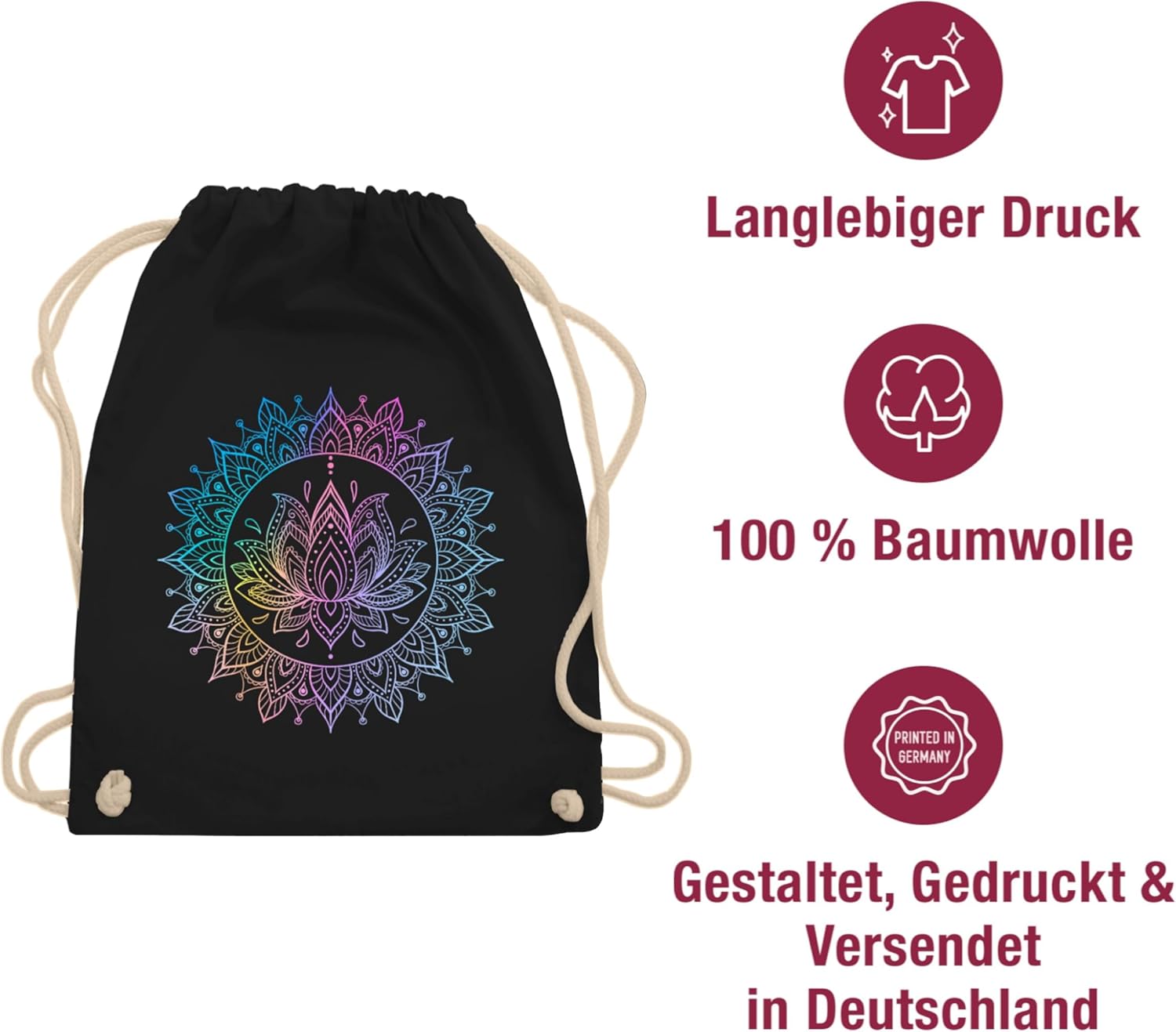 Shirtracer - Gym Bag Backpack - Yoga - Bags - Lotus Flower Spiritual Meditation Mandala Pilates Lotus Relaxation – Bild 5
