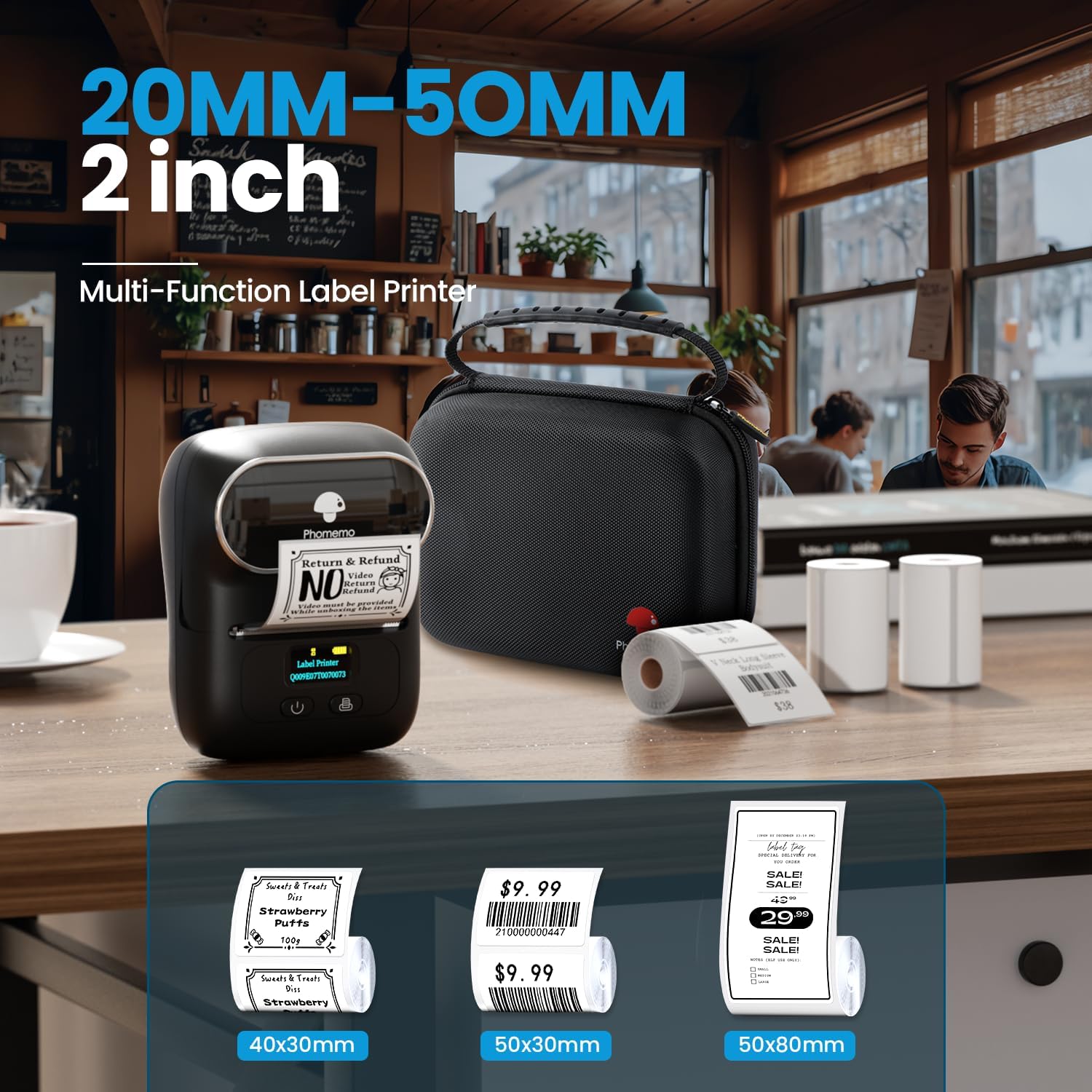 Phomemo M110 Label Printer, Bluetooth Label Maker Set, Portable Labeling Device for Small Business, Home, School, Thermal Label Maker with 3 Rolls of Labels and 1 Portable Bag, Black – Bild 3