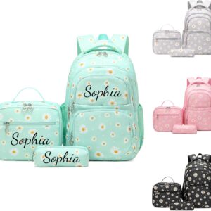 Generisch School Backpack Teenager Girls Personalised School Bag Set with Lunch Bag and Pencil Case, 3-Piece Children's Backpack School Waterproof & Lightweight for Primary School Middle School