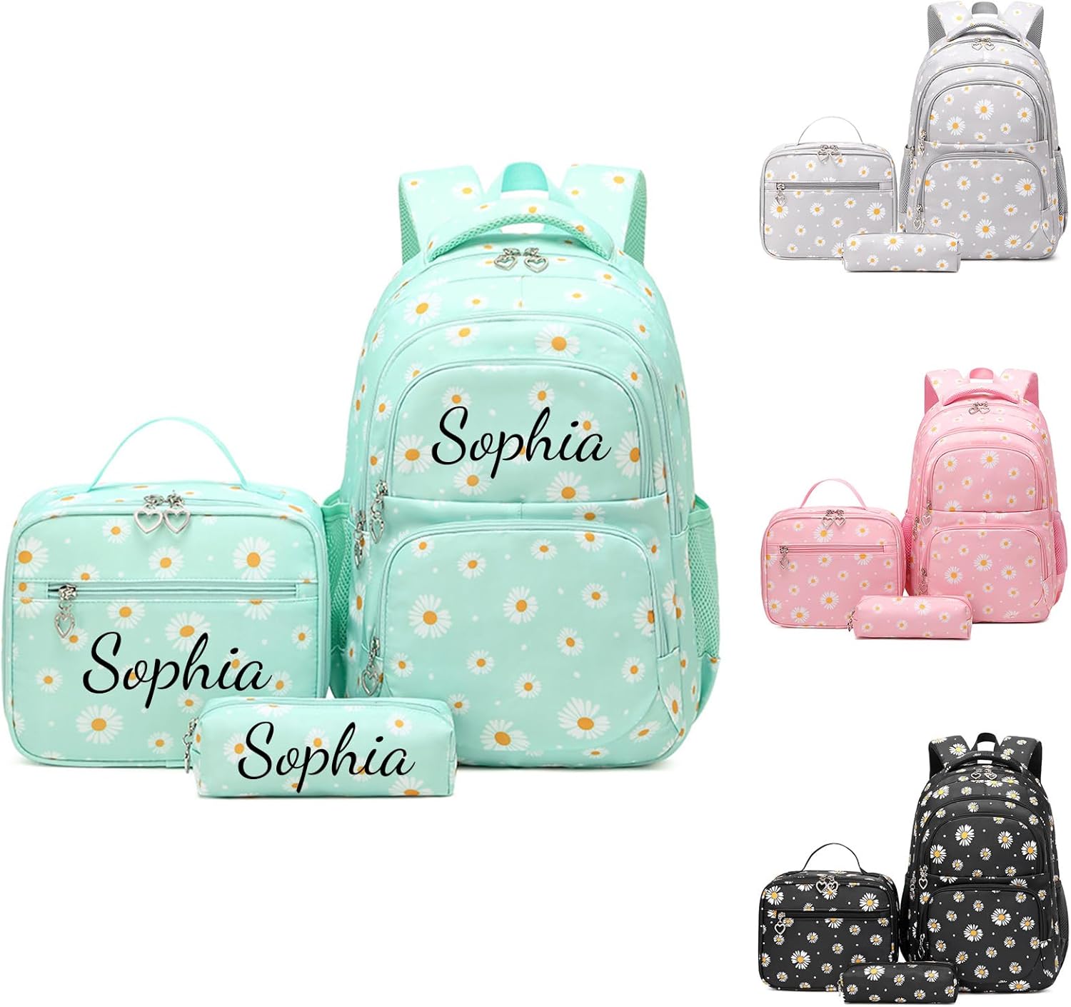 Generisch School Backpack Teenager Girls Personalised School Bag Set with Lunch Bag and Pencil Case, 3-Piece Children's Backpack School Waterproof & Lightweight for Primary School Middle School