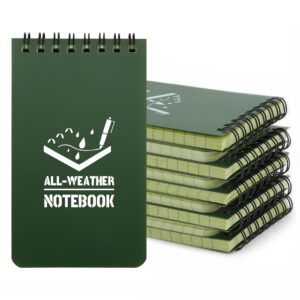 RETON Pack of 10 Waterproof Notepads, All-Weather Notepads with Top Spiral, 3 x 5 Inch Pocket Notebook, Tactical Steno Blocks with Grid for Outdoor Activities Recording (Army Green)