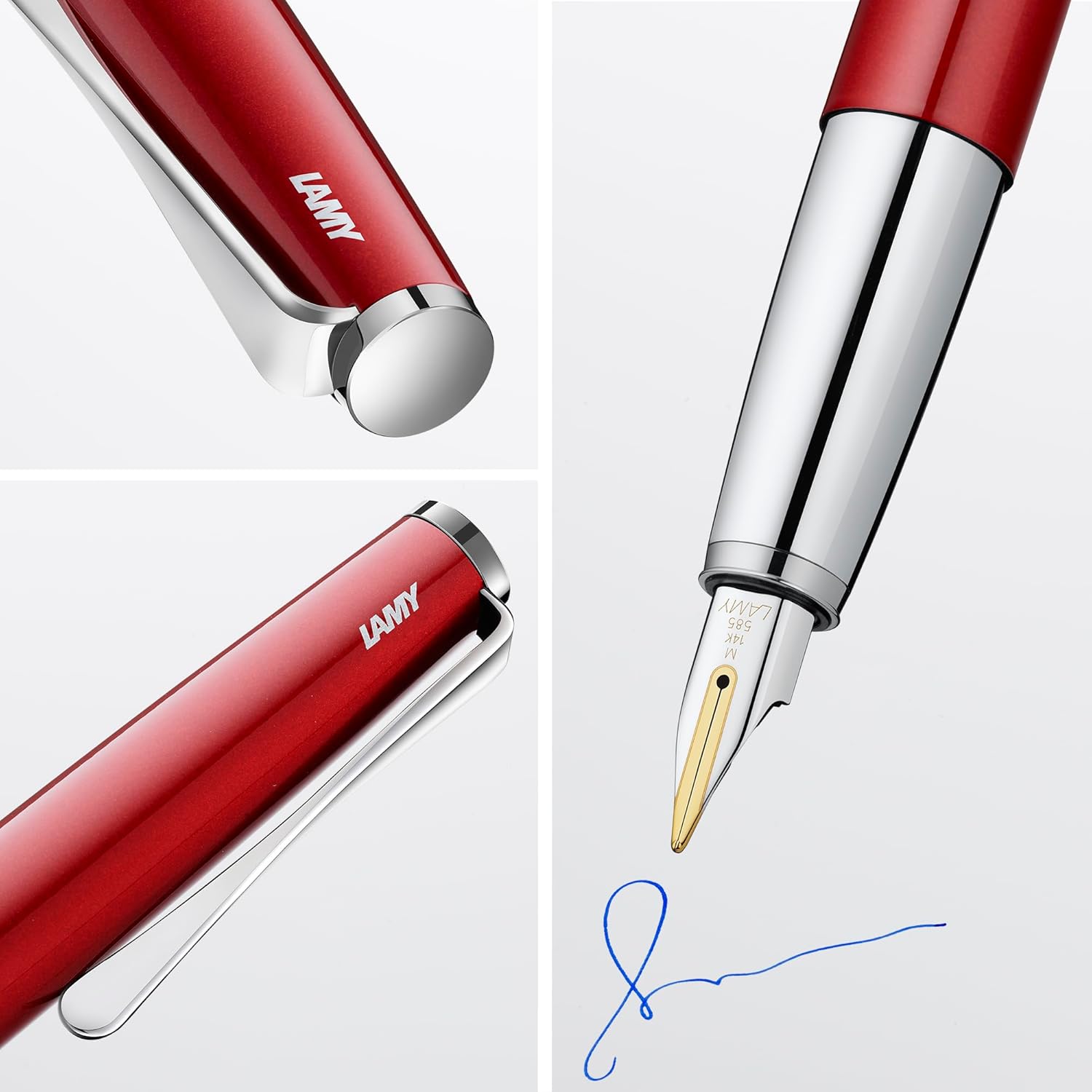 Lamy Studio Pianored Fountain Pen - Universal Fountain Pen in Elegant All-Metal Housing - 14 Carat Gold Nib, Partially Platinum Plated & M Line Width - Includes T 10 Blue Ink Cartridge – Bild 2