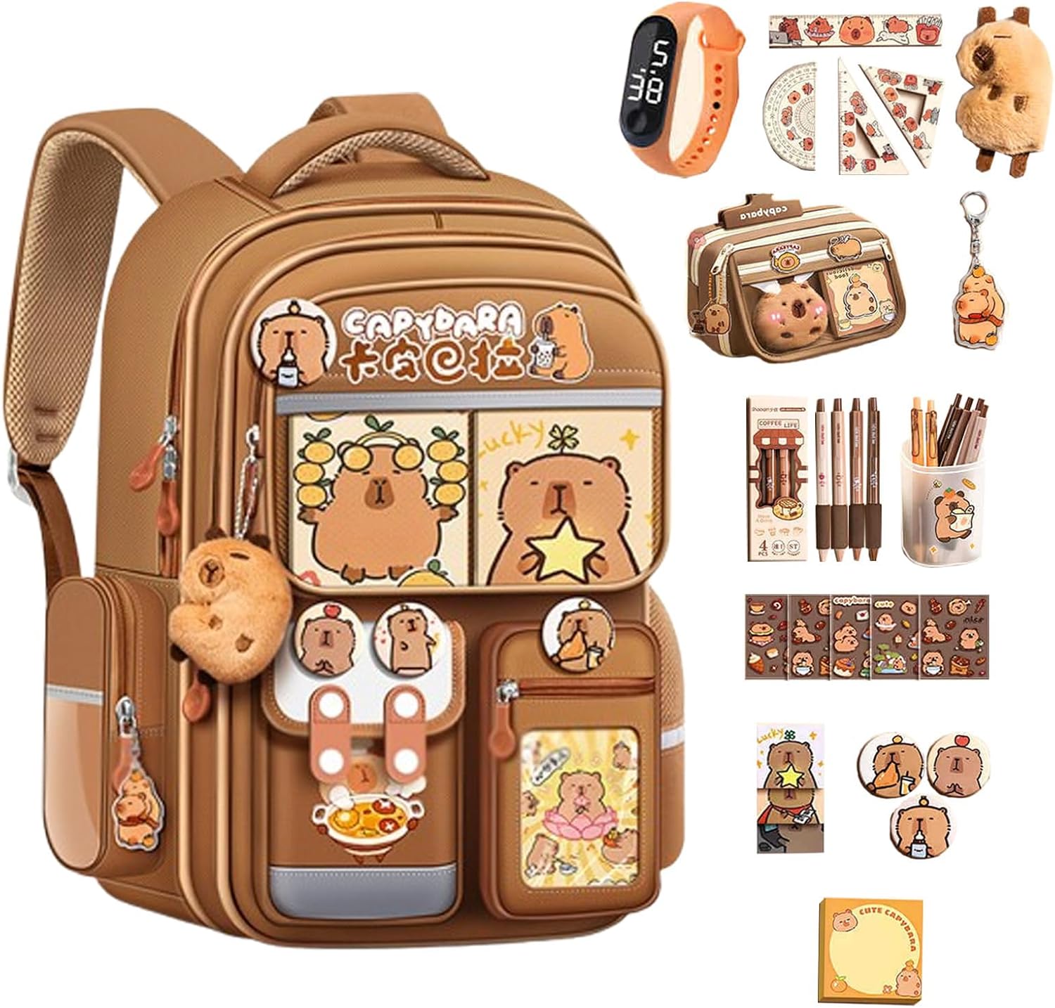 Generisch Capybara Backpack with Padded Shoulder Straps and Multiple Compartments, Large Capacity, Waterproof and with Multiple Pockets, Cute Gift Backpack for Teens and Students