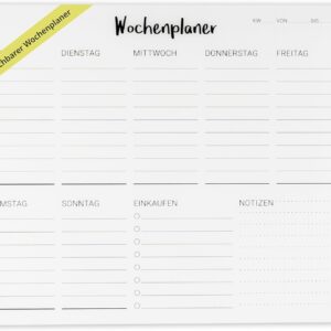 Acrylic Weekly Planner, Writeable & Wipe-Clean, Wall Planner and Family Planner with Spacers, Ideal Household and Planning Board for Parents, Wall Calendar, Size: 60 x 50 cm, White