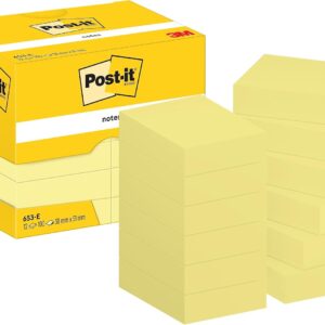 Post-it 653E Notes, 653E 38 x 51 mm – Canary Yellow, 12 Pads (100 Sheets Per Pad)
