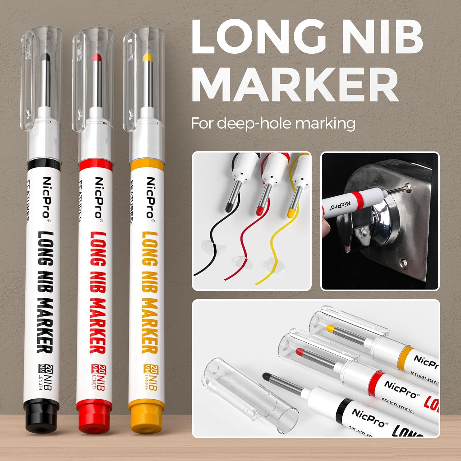 Nicpro 3 Pack CP1000 Carpenter's Pencils with Sharpener, Mechanical Pencils with 39 Leads, Deep Hole Marker with Long Tip for Construction, Heavy Duty Pencil Construction Site for Architect Marking – Bild 3