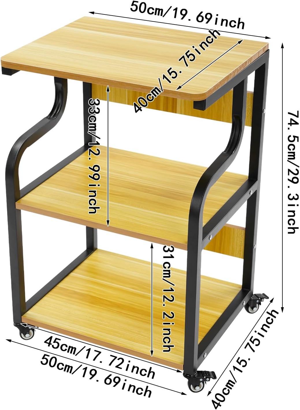 Printer Table, 3-Tier Printer Stand with Wheels, Printer Trolley, Printer Trolley, Rolling Cart Stand, Printer Shelf for the Study, for Home Offices and Printing Rooms (Black + Tan) – Bild 2