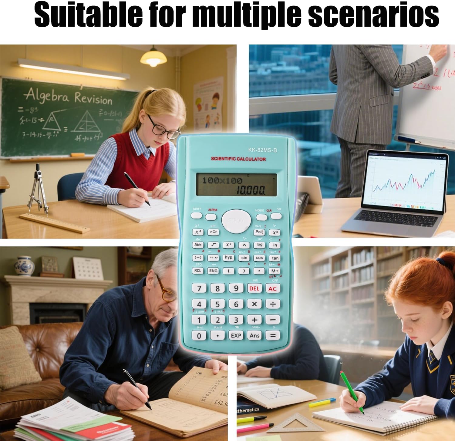 KK-82MS-D Portable Scientific Calculator with 240 Functions Dual Line Display for School Supplies, Students, Teachers, Business, Office, Home (Green) – Bild 5