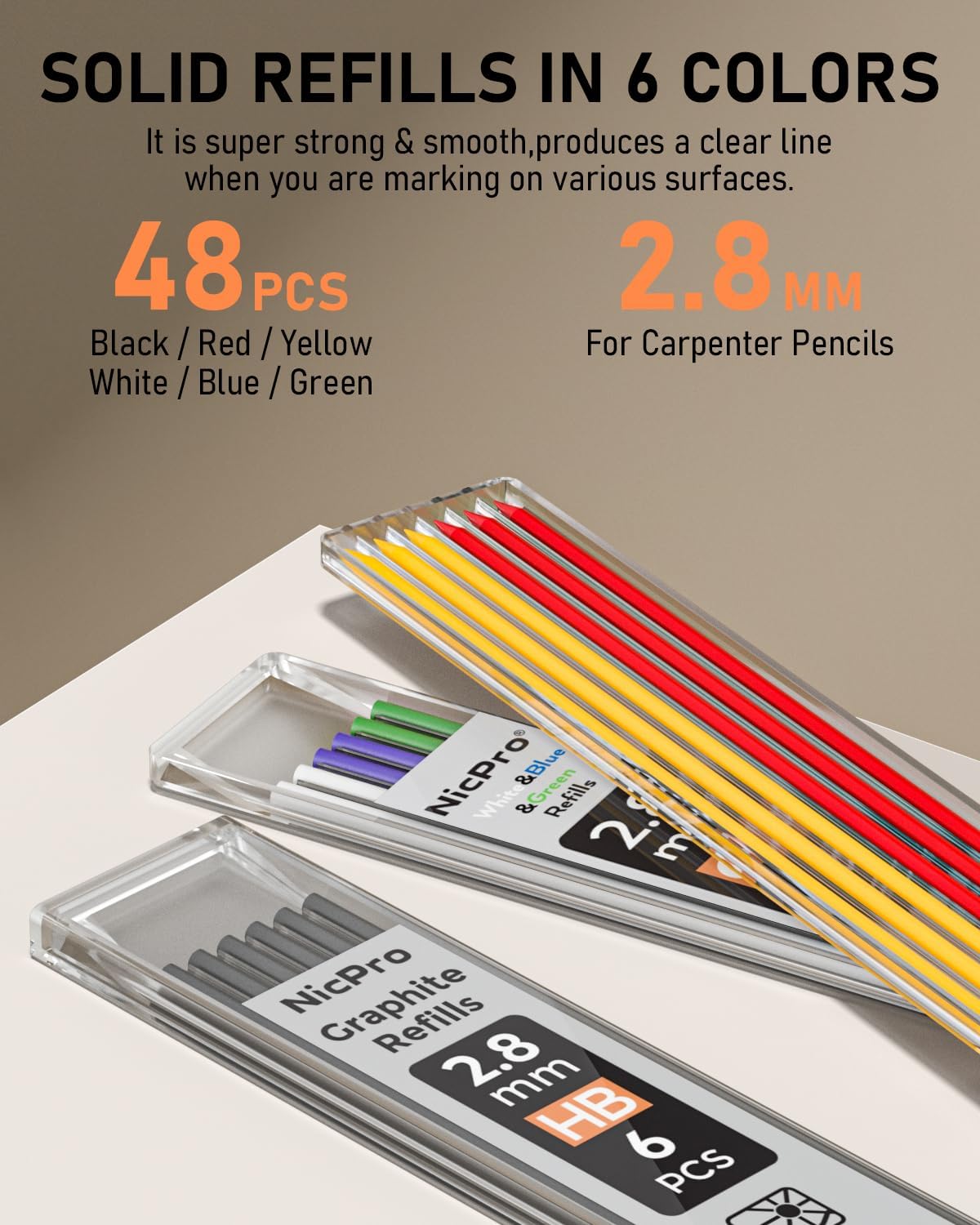 Nicpro Carpenter's Pencils, 6 Solid Carpenters Pencils with 54 Refills and Mini Spirit Level, Deep Hole Marker with Built-in Sharpener, Mechanical Pencil Construction Site for Woodworking – Bild 4