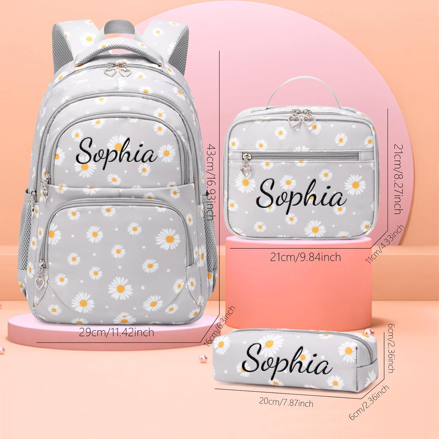 Generisch School Backpack Teenager Girls Personalised School Bag Set with Lunch Bag and Pencil Case, 3-Piece Children's Backpack School Waterproof & Lightweight for Primary School Middle School – Bild 3