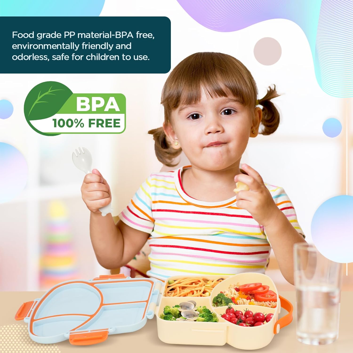 VINATO Children's Lunch Box with Compartments, 900 ml, BPA-Free, 4-Compartment Divided Lunch Box with Compartments with Cutlery, Ideal for School, Nursery, Picnic and Travel - Blue – Bild 3